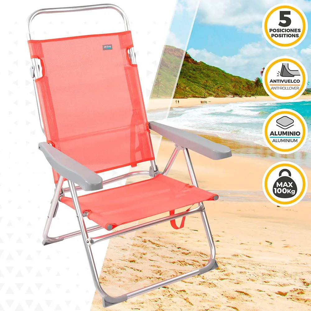 Aktive Låg Strandstol I Aluminium unisex, Coral, One Size