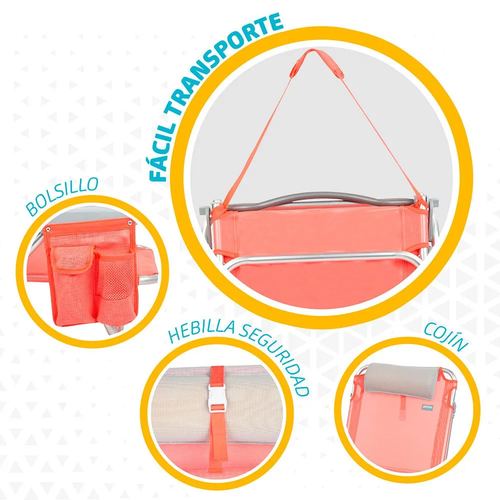 Aktive Multifunktionell Hopfällbar Strandstol Med Kudde unisex, Coral, One Size
