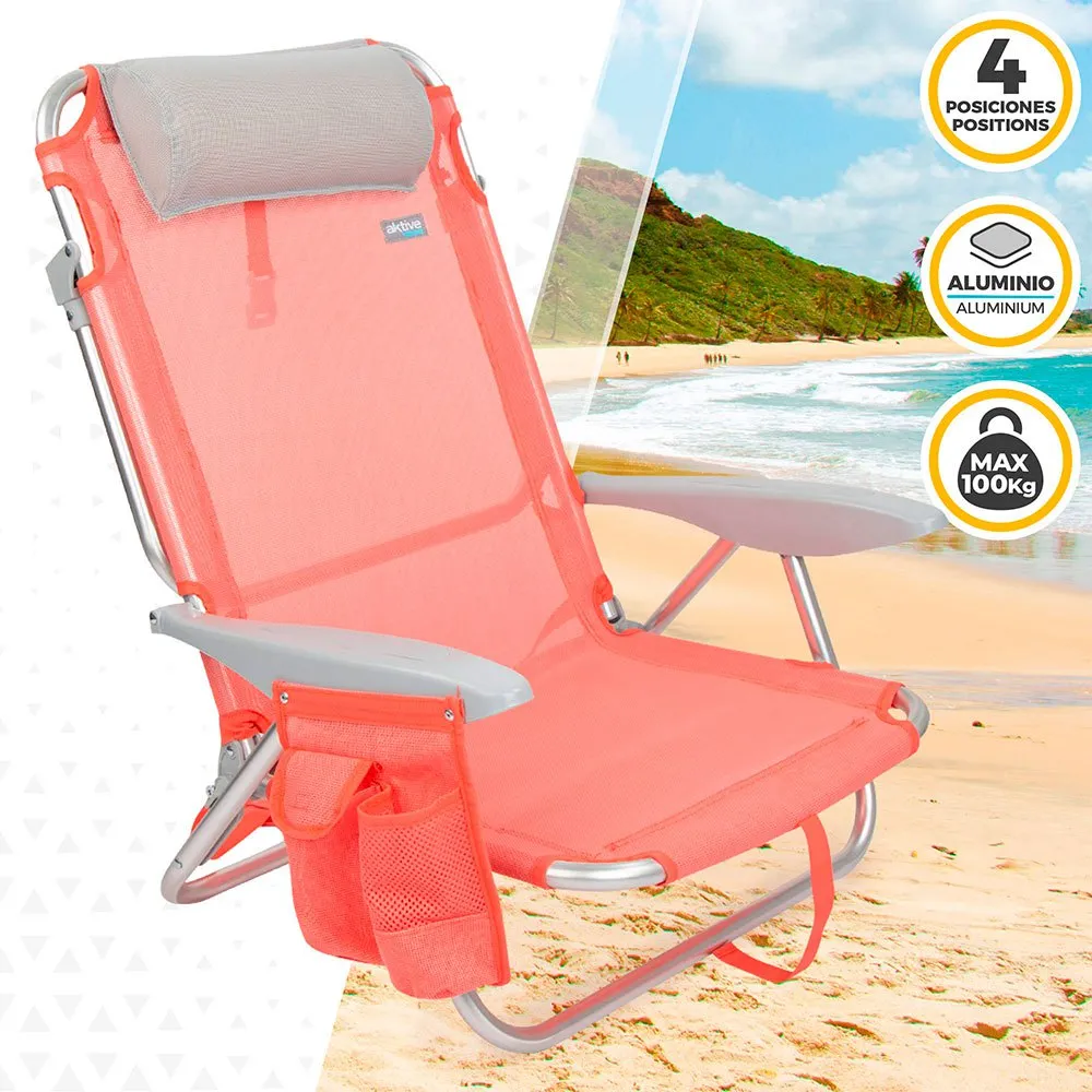 Aktive Multifunktionell Hopfällbar Strandstol Med Kudde unisex, Coral, One Size