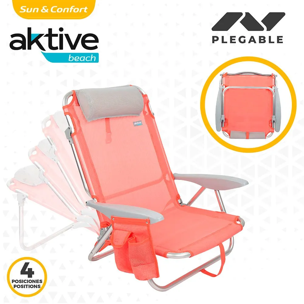 Aktive Multifunktionell Hopfällbar Strandstol Med Kudde unisex, Coral, One Size