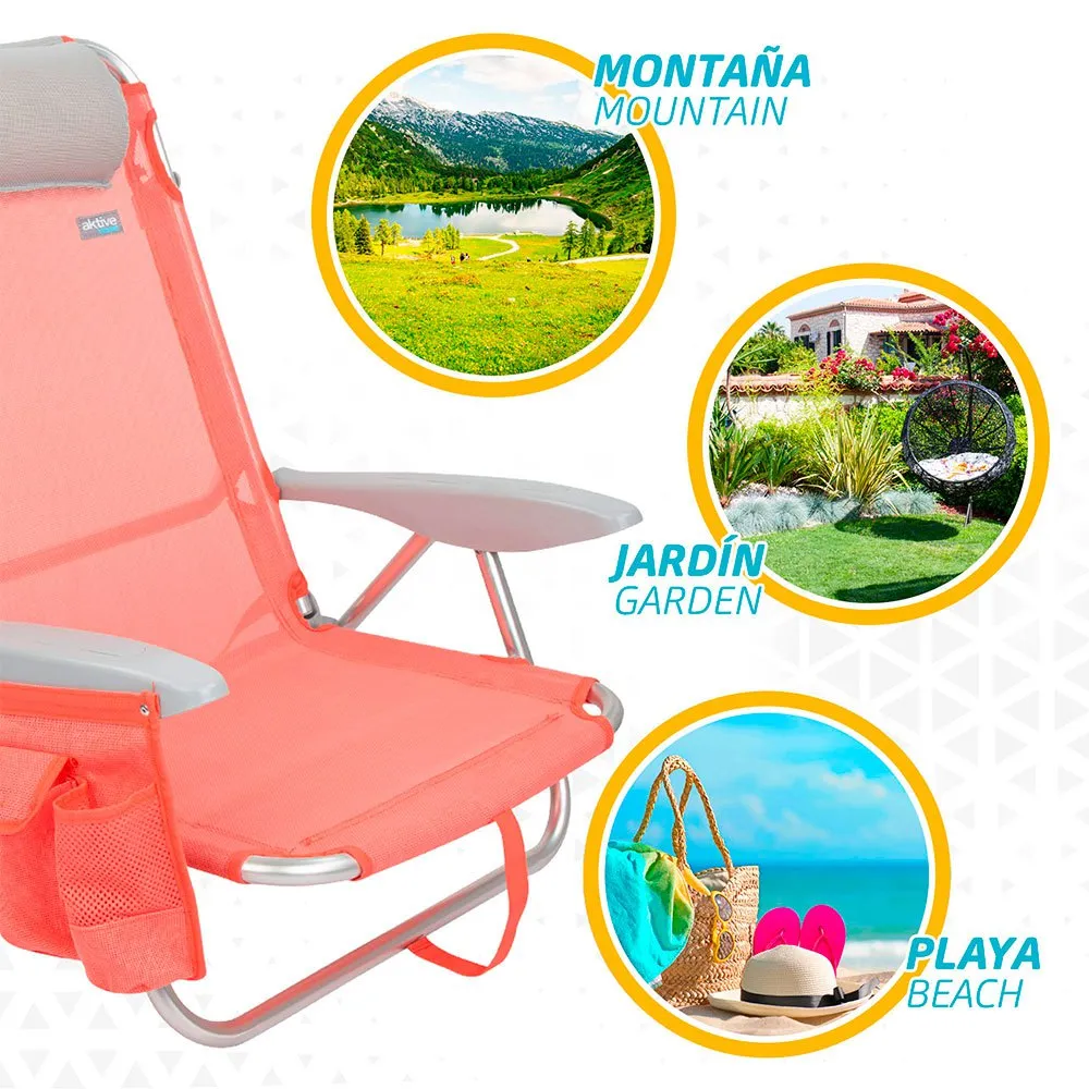 Aktive Multifunktionell Hopfällbar Strandstol Med Kudde unisex, Coral, One Size