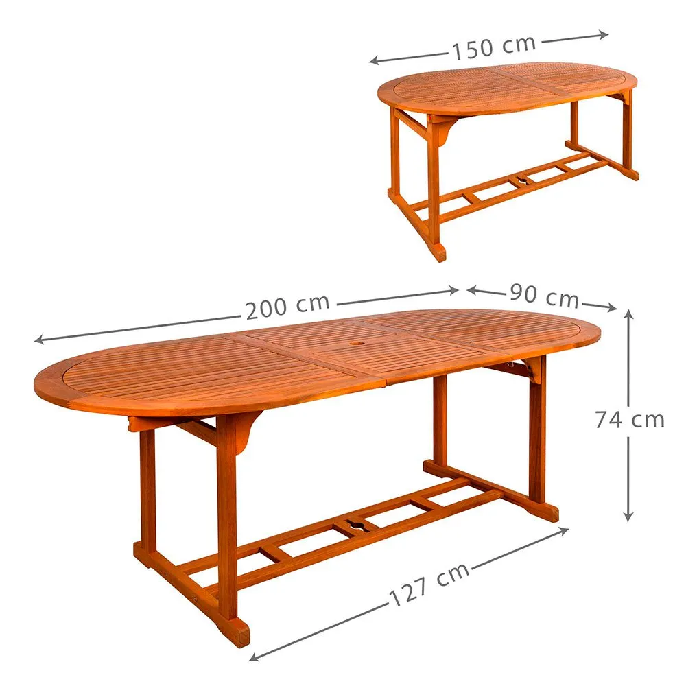 Aktive Ovalt Utskjutbart Matbord I Akaciaträ 150- 200x90x74 Cm unisex, Wooden, One Size