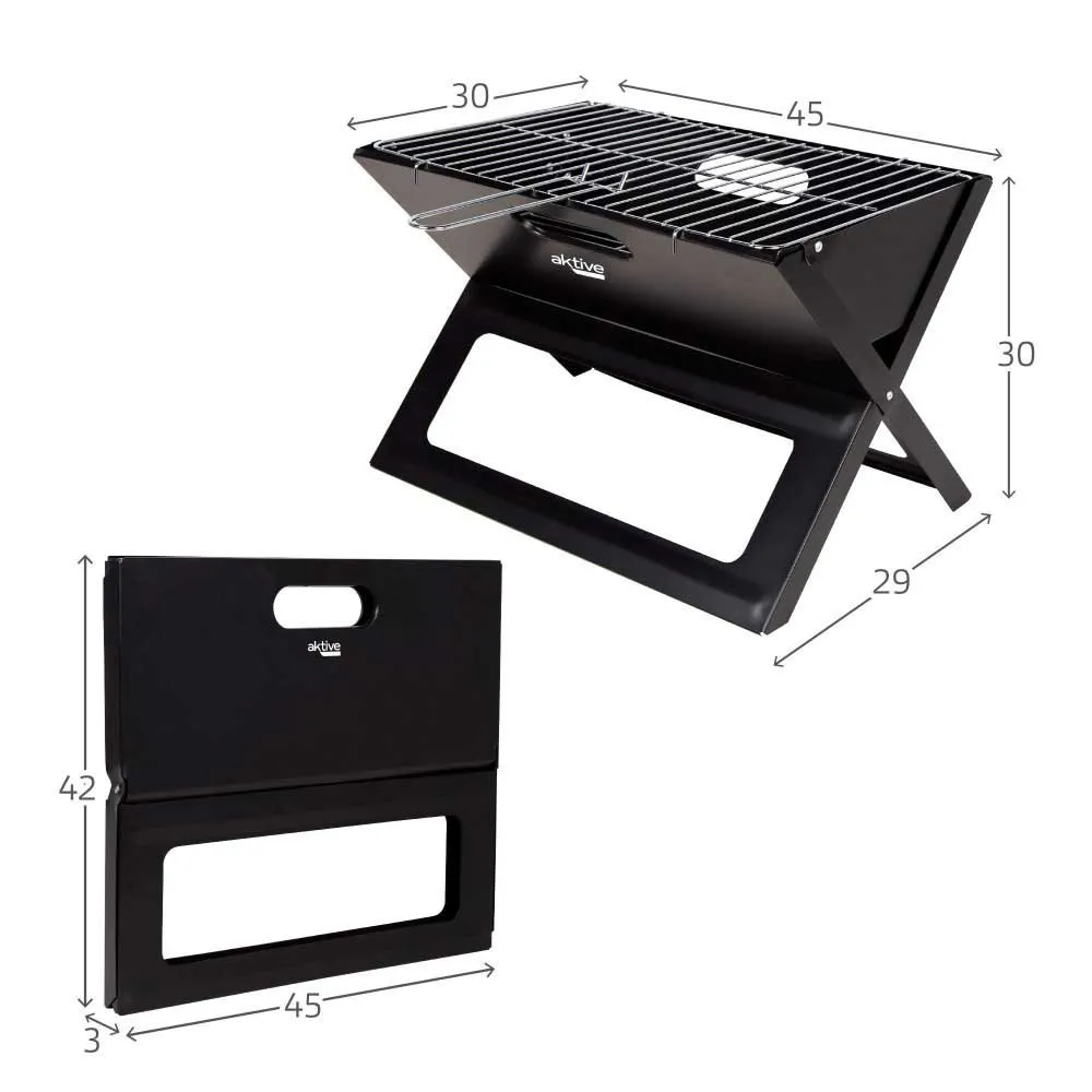 Aktive Rektangulär Bärbar Hopfällbar Grill Refurbished unisex, Black, 45 x 30cm