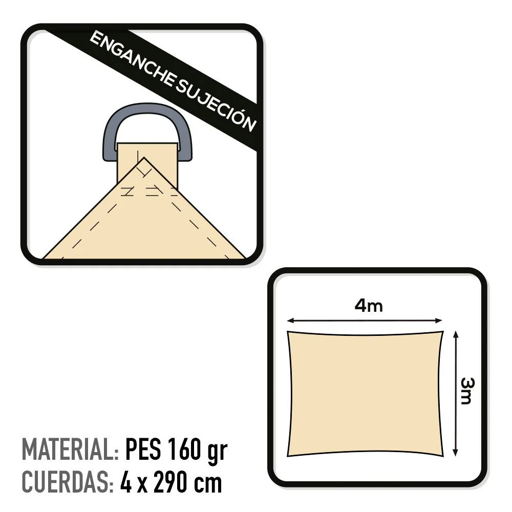 Aktive Rektangulär Solskydd 300x400 Cm unisex, Beige, One Size