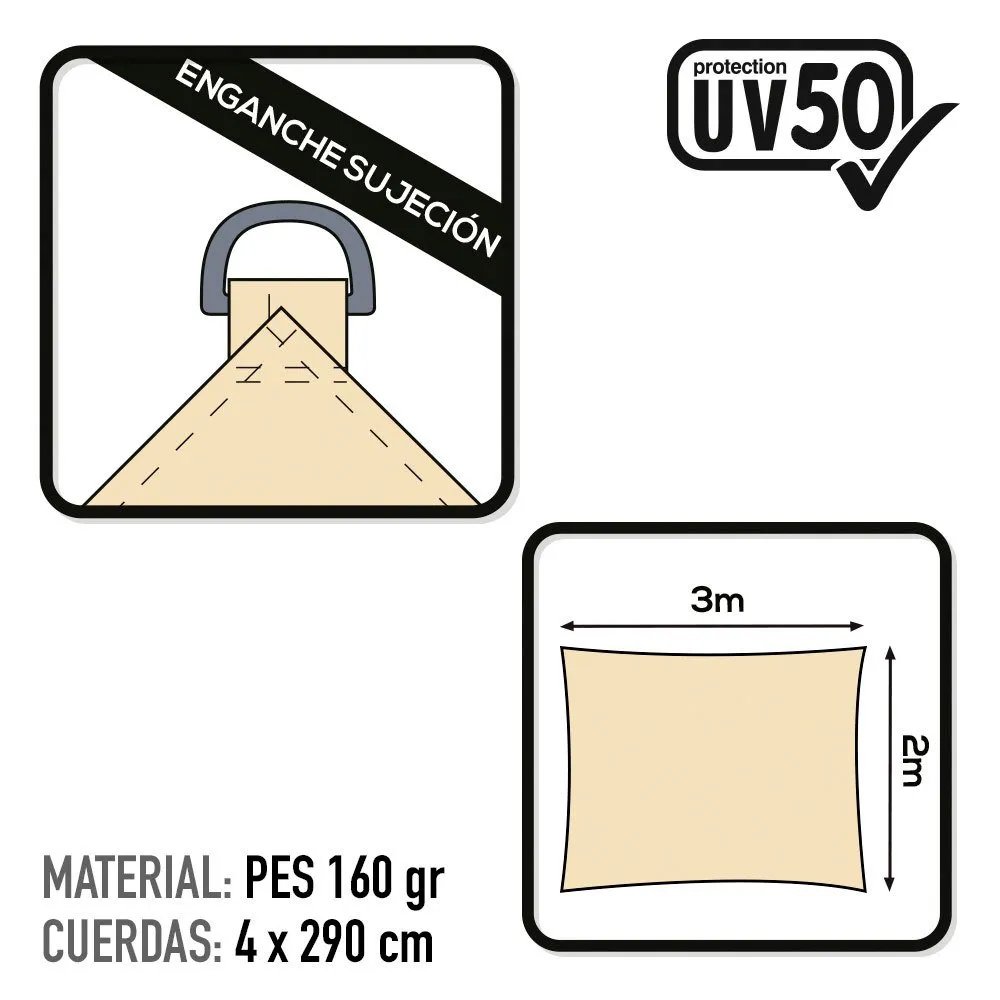 Aktive Rektangulärt Solskydd Med Uv50-skydd 200x300 Cm unisex, Beige, One Size