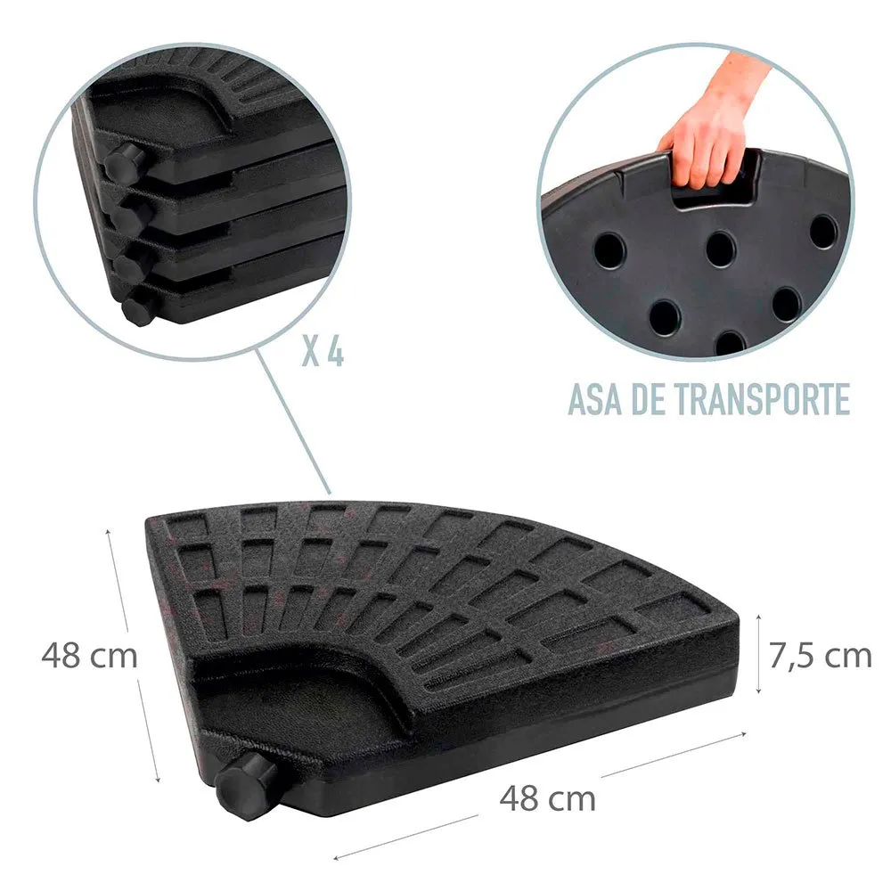 Aktive Rund Påfyllningsbar Parasollfot I 4 Delar unisex, Black, 48 x 48 x 7.5cm