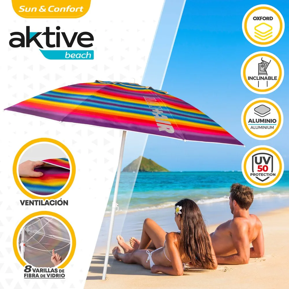 Aktive Strandparasoll Med Ventilation Och Uv50-skydd 200 Cm unisex, Multicolor stripes, One Size