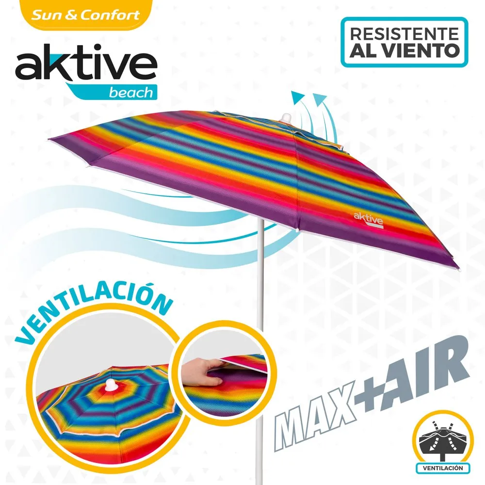 Aktive Strandparasoll Med Ventilation Och Uv50-skydd 200 Cm unisex, Multicolor stripes, One Size