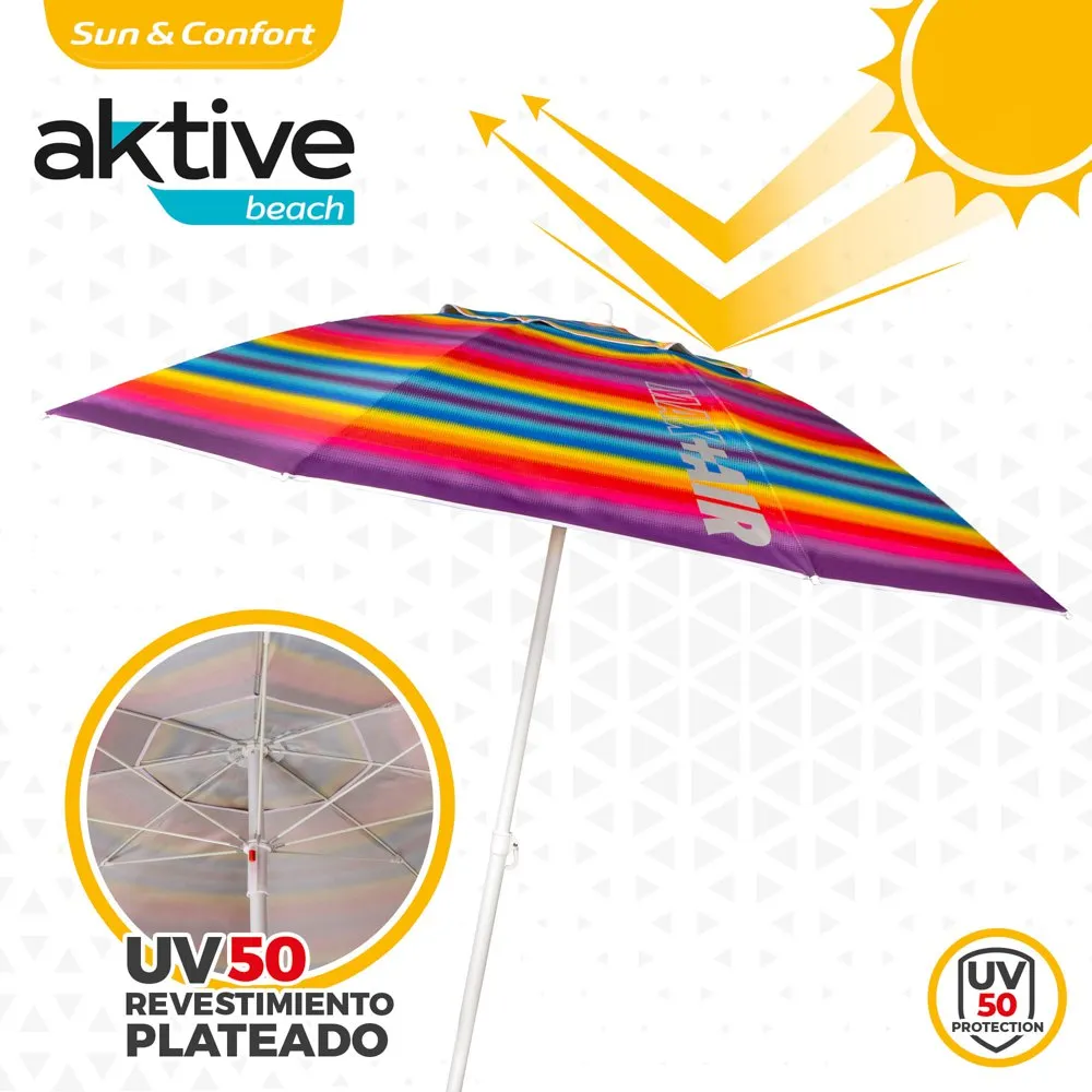 Aktive Strandparasoll Med Ventilation Och Uv50-skydd 200 Cm unisex, Multicolor stripes, One Size