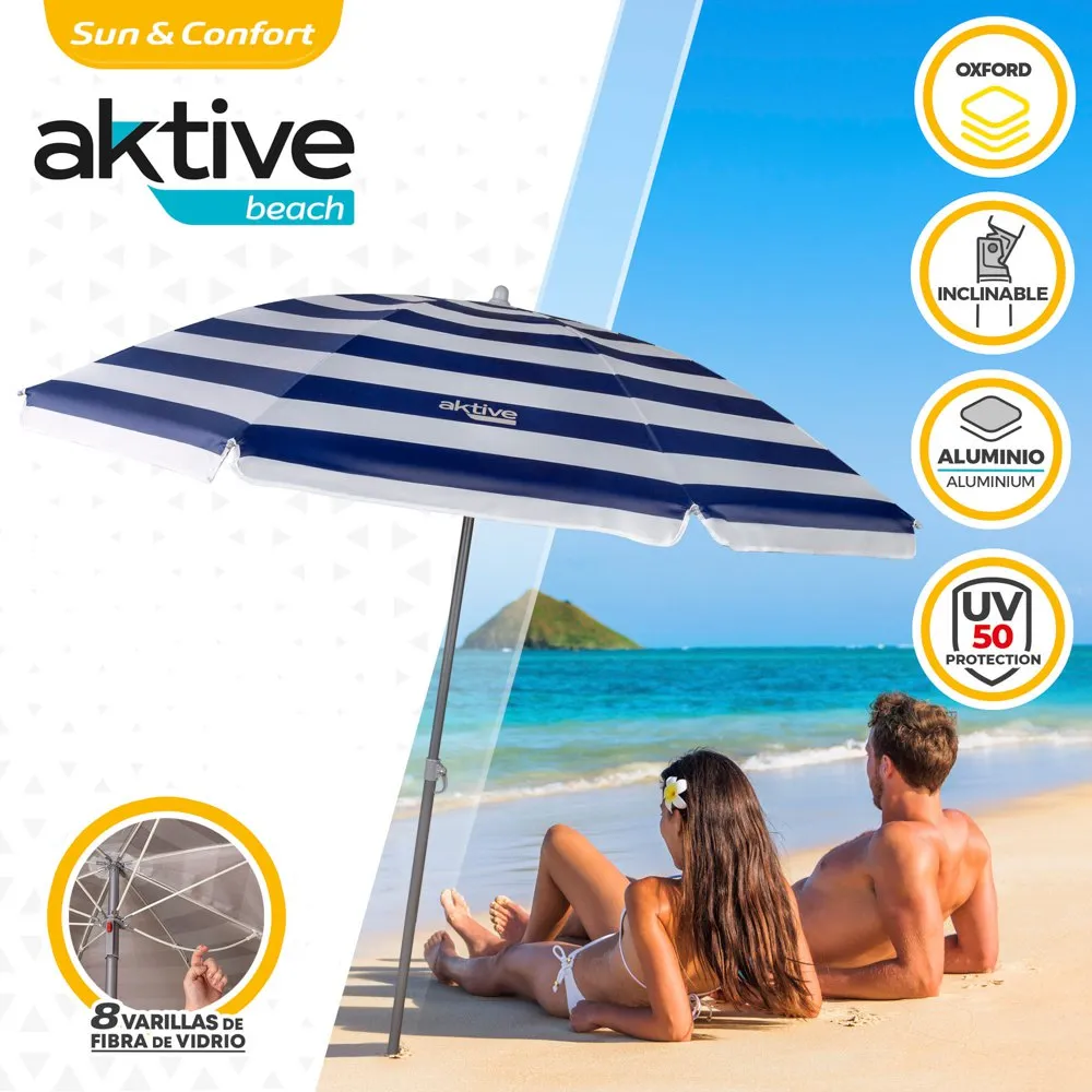 Aktive Strandparasoll Uv50-skydd 180 Cm unisex, White / navy, One Size