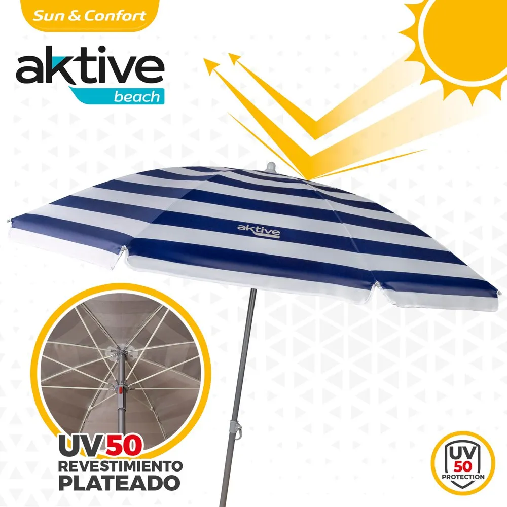Aktive Strandparasoll Uv50-skydd 180 Cm unisex, White / navy, One Size