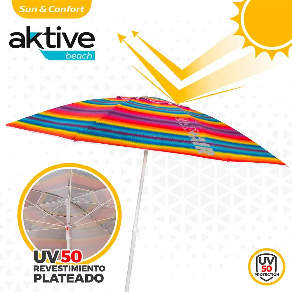 Aktive Sun&confort Ø Vindtätt Uv50 Strandparasoll Med Justerbar Stång 220cm unisex, Multicolor stripes, One Size Aktive Sun&confort Ø Vindtätt Uv50 Strandparasoll Med Justerbar Stång 220cm unisex, Multicolor stripes, One Size
