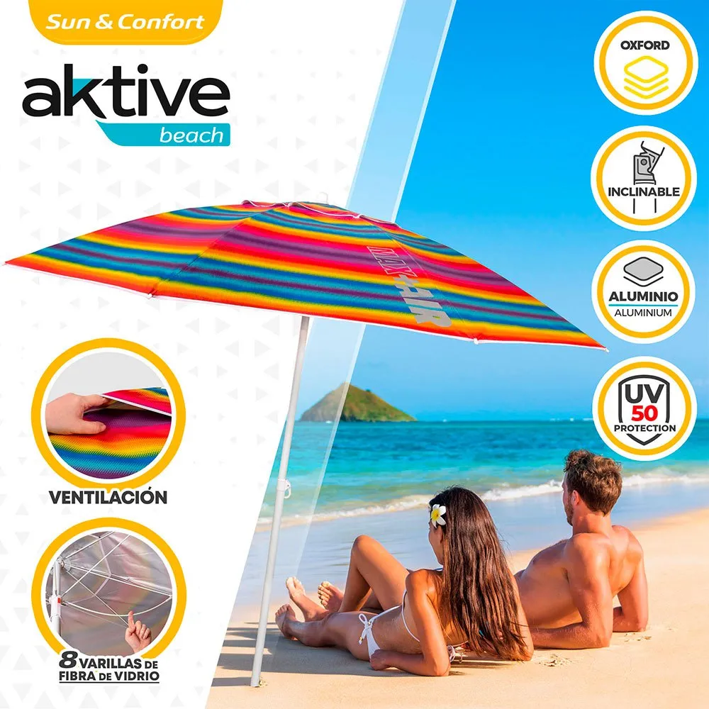 Aktive Sun&confort Ø Vindtätt Uv50 Strandparasoll Med Justerbar Stång 220cm unisex, Multicolor stripes, One Size Aktive Sun&confort Ø Vindtätt Uv50 Strandparasoll Med Justerbar Stång 220cm unisex, Multicolor stripes, One Size