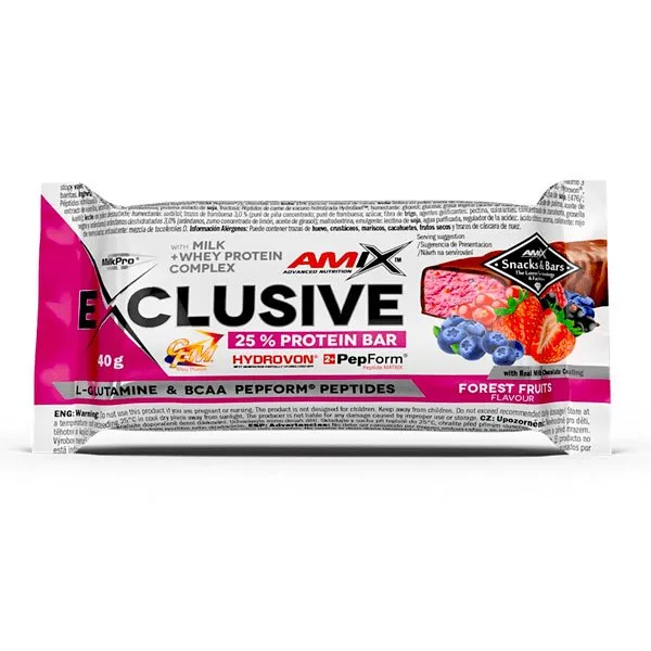 Amix Exclusive Proteinbarslåda Skogsbär 40g 24 Enheter, Pink, One Size