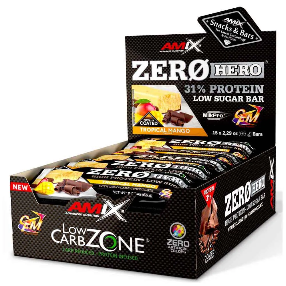 Amix Low Carb Zerohero Proteinbarslåda Mango 65g 15 Enheter, One size