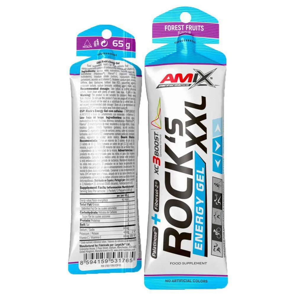 Amix Rock´s Xxl Låda Med Energigeler Bär 65g 24 Enheter, Forest fruits, 24 ud x 65g Amix Rock´s Xxl Låda Med Energigeler Bär 65g 24 Enheter, Forest fruits, 24 ud x 65g
