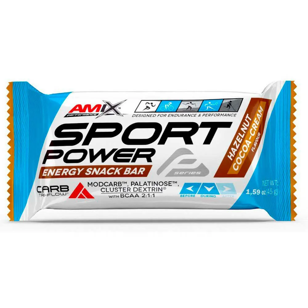 Amix Sport Power Energibar Låda Hasselnöts-och Kakaokräm 45g 20 Enheter, One size