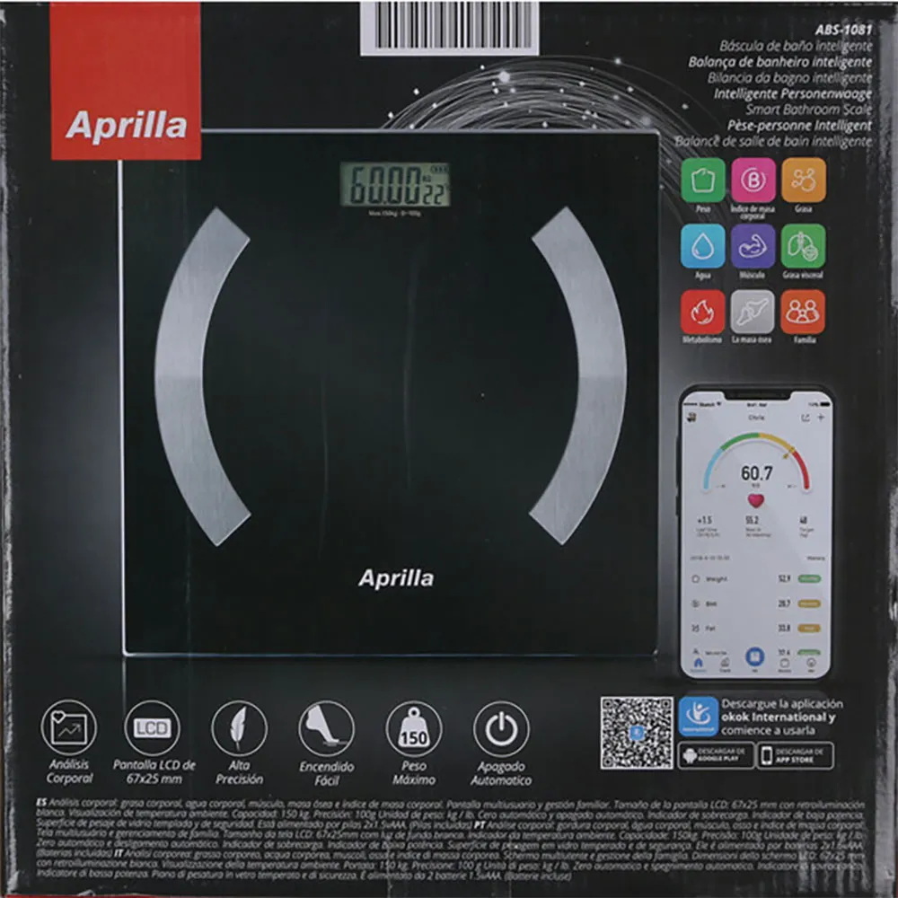 Aprilla Smart Badrumsvåg Med Bluetooth 150kg, Multicolor, One Size