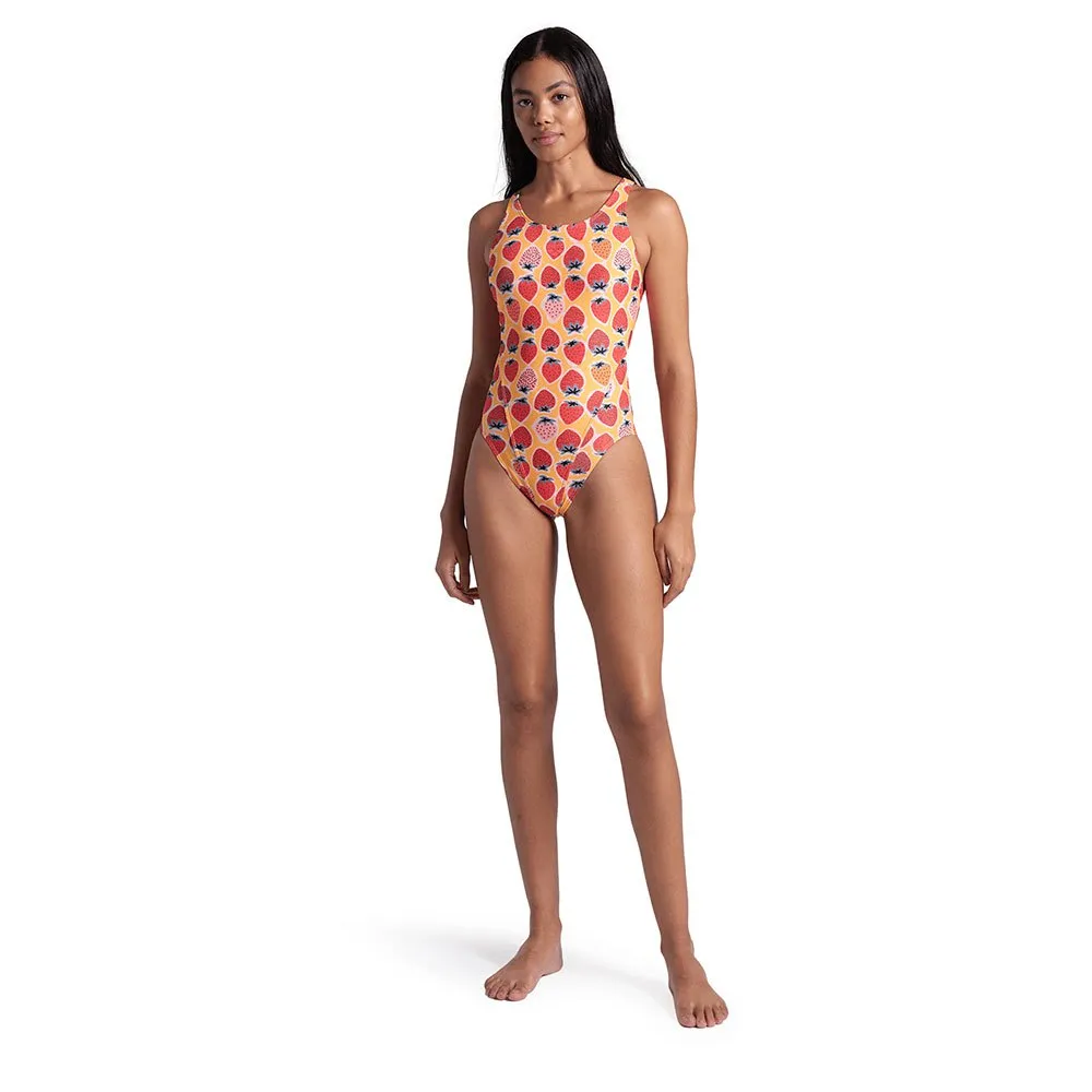 arena Strawberry Swim Tech Back Baddräkt female, Fluo red / orange