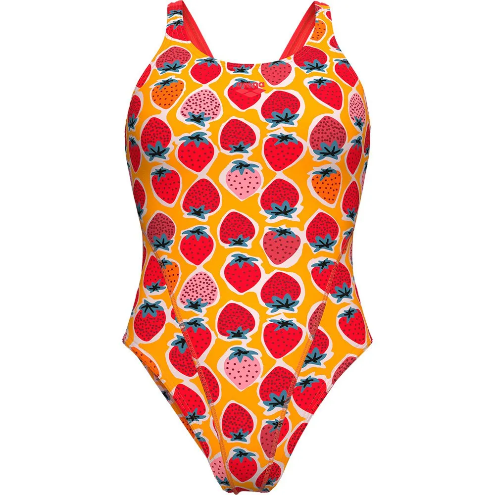 arena Strawberry Swim Tech Back Baddräkt female, Fluo red / orange