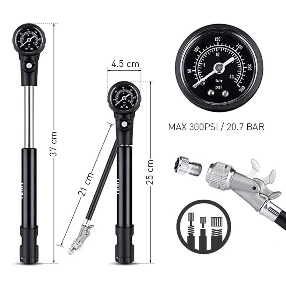 Aria Duo Mini Pump, Black, 300psi