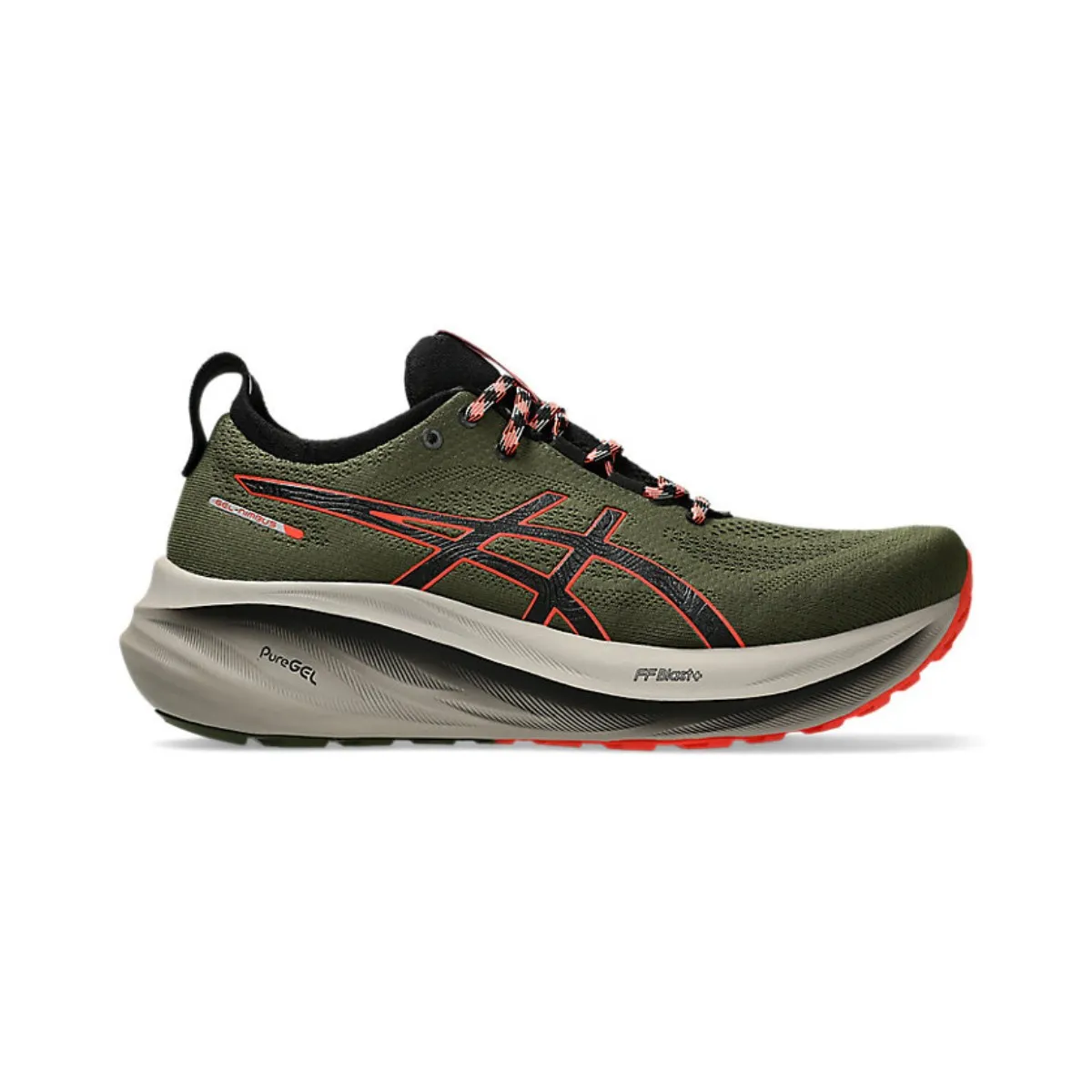 Asics Gel-Nimbus 26 TR SS25 Shoes, Dark Green Orange Asics Gel-Nimbus 26 TR SS25 Shoes, Dark Green Orange