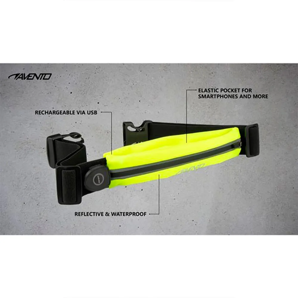 Avento Pocket + Rechargeable Led Löparbälte unisex, Fluorescent yellow / black
