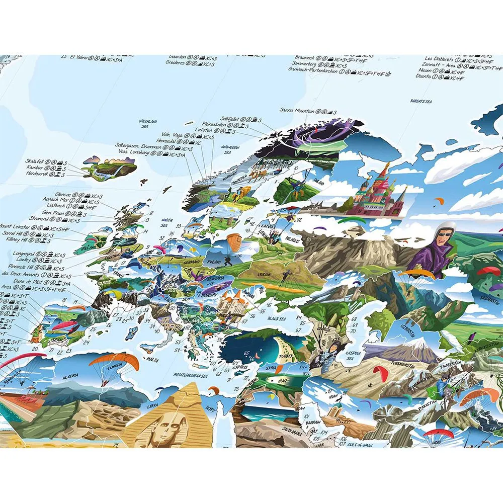 Awesome Maps Best Paragliding Spots In The World Karta, One size Awesome Maps Best Paragliding Spots In The World Karta, One size