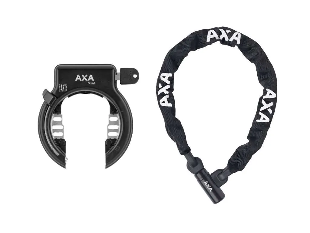 Axa Solid og LINQ City100 ringlås med plug in + kedjelås, Svart