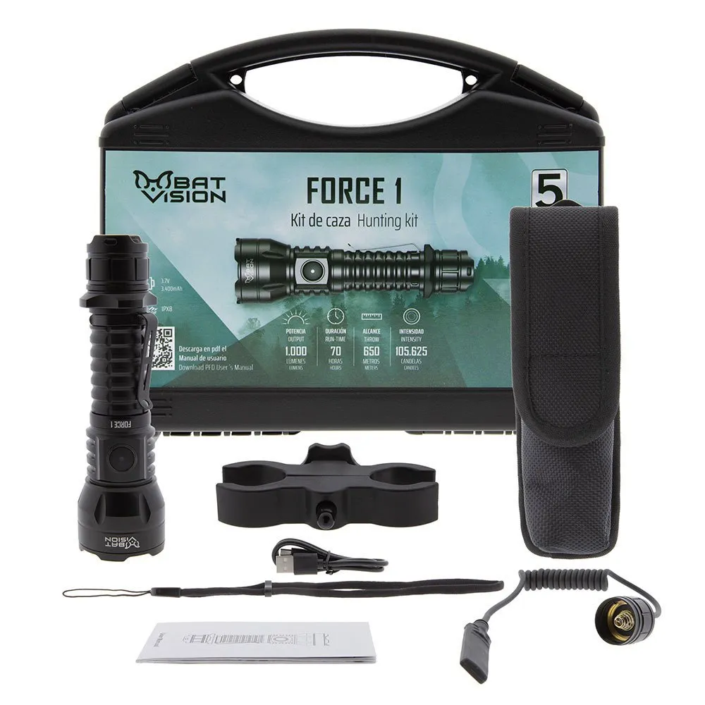 Bat Vision Force One Led-ficklampsset, Black, 1000 Lumens