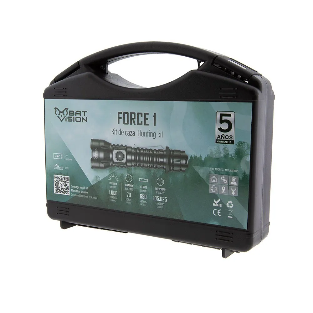 Bat Vision Force One Led-ficklampsset, Black, 1000 Lumens
