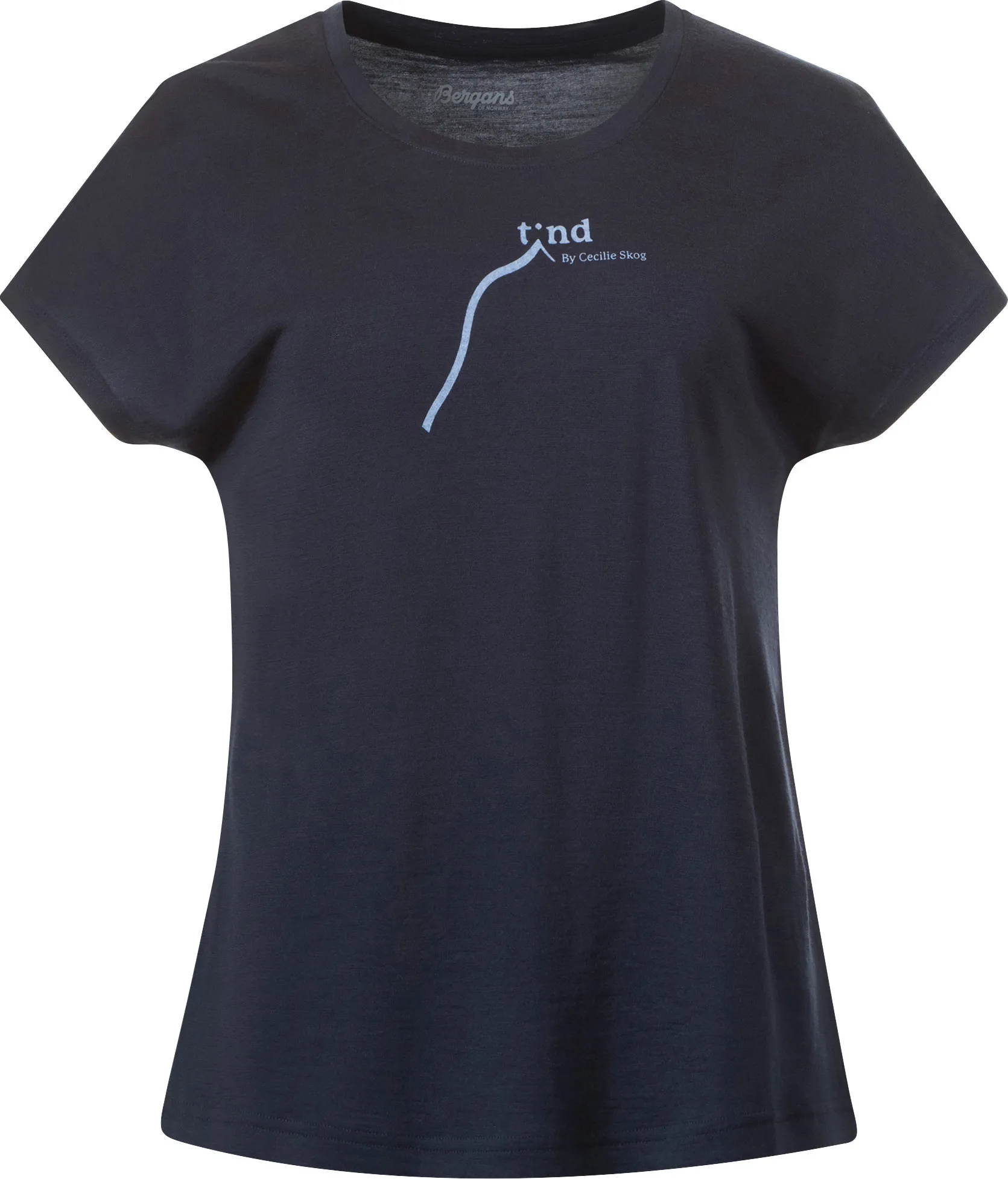 Bergans Women's Tind Altitude Merino Tee, Navy Blue/Blueberry Milk Steep Peak