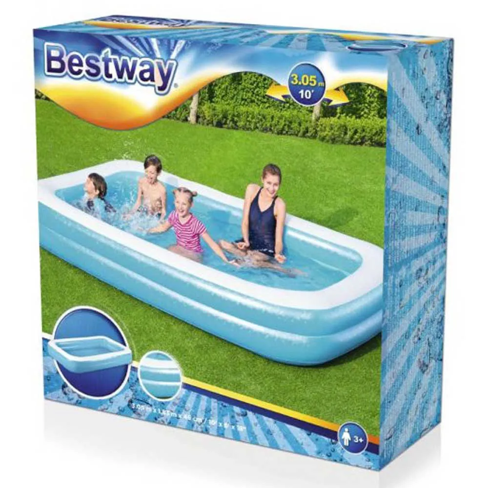 Bestway 305x183x46 Cm Rektangulär Uppblåsbar Pool unisex, Blue / white, 850L