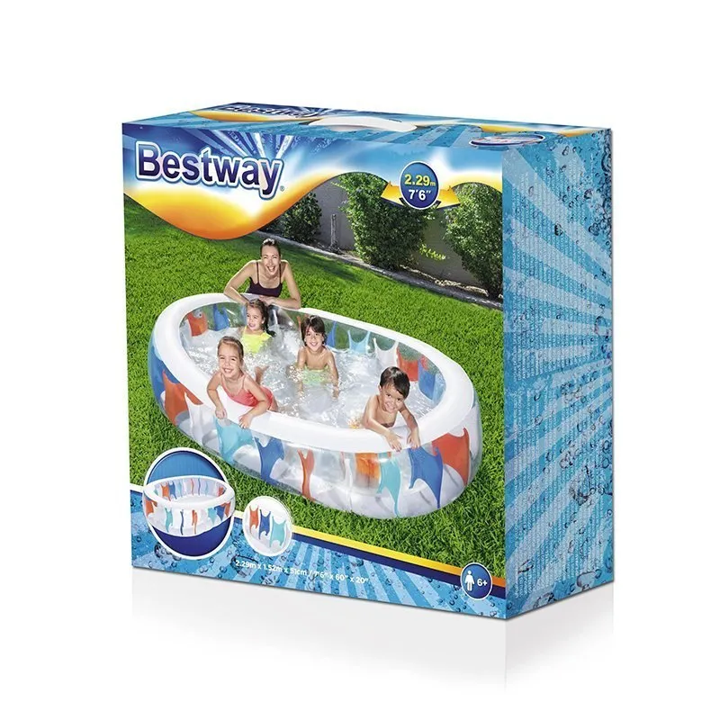 Bestway 54066 Oval Uppblåsbar Pool unisex, White / blue / orange, 229 x 152 x 51cm