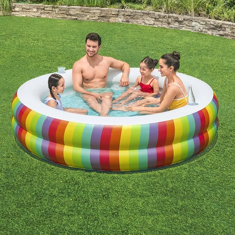 Bestway 54443 Rund Uppblåsbar Pool unisex, Multicolor, 206 x 206 x 51cm