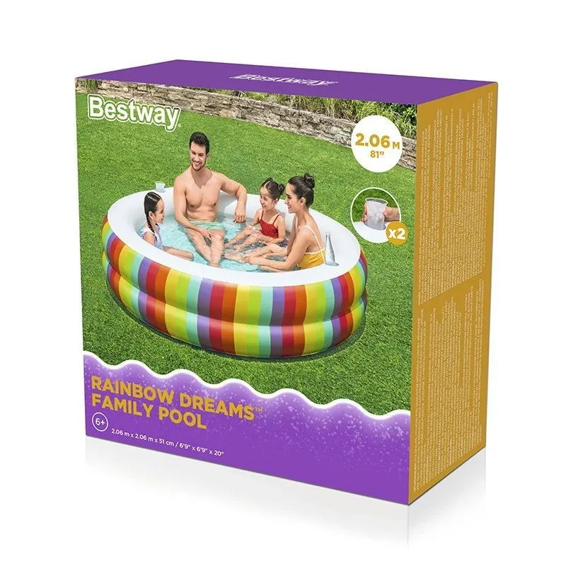 Bestway 54443 Rund Uppblåsbar Pool unisex, Multicolor, 206 x 206 x 51cm
