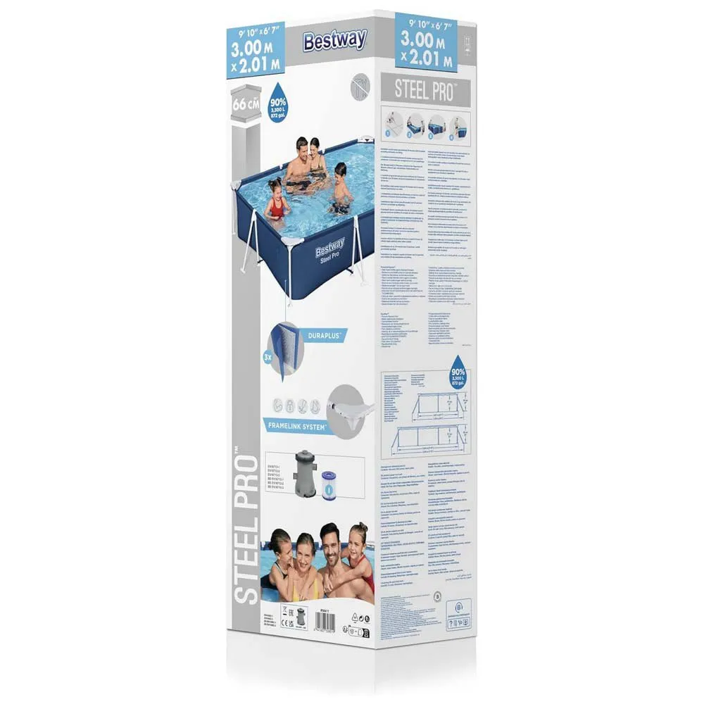 Bestway 56411 Steel Pro 300x201x66cm Rektangulär Rörpool unisex, Blue / white, 3300L