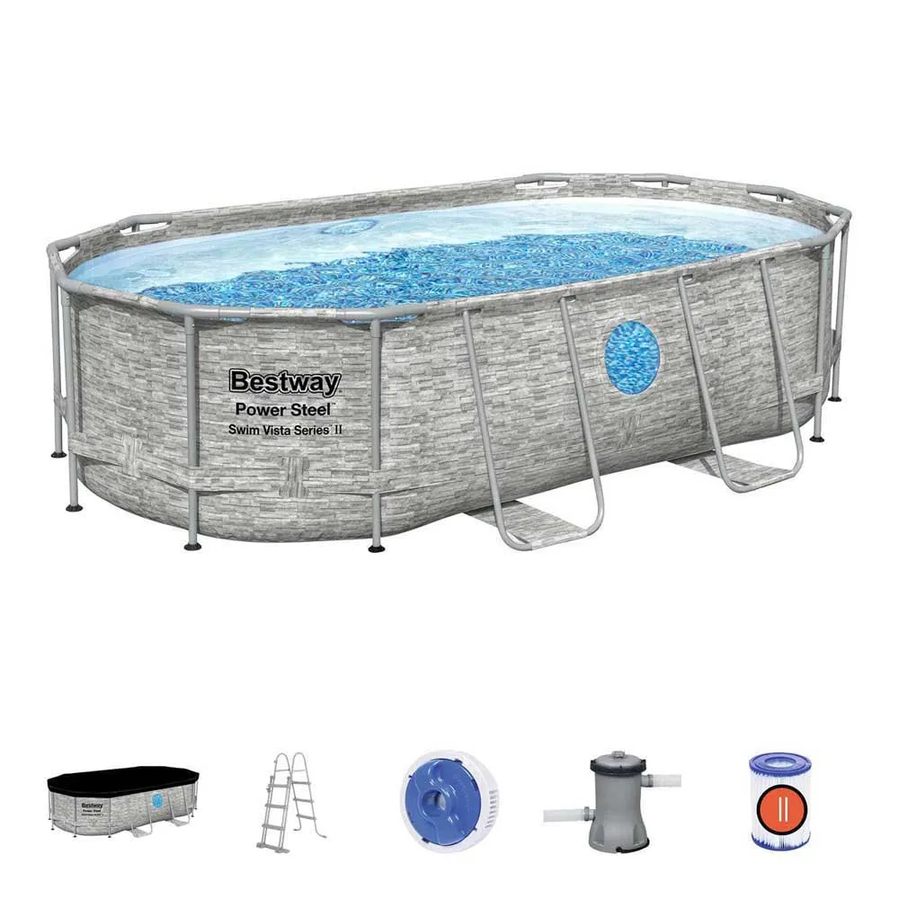 Bestway 56714 Power Steel Swim Vista 427x250x100cm Oval Rörpool unisex, Grey / blue, 7250L Bestway 56714 Power Steel Swim Vista 427x250x100cm Oval Rörpool unisex, Grey / blue, 7250L