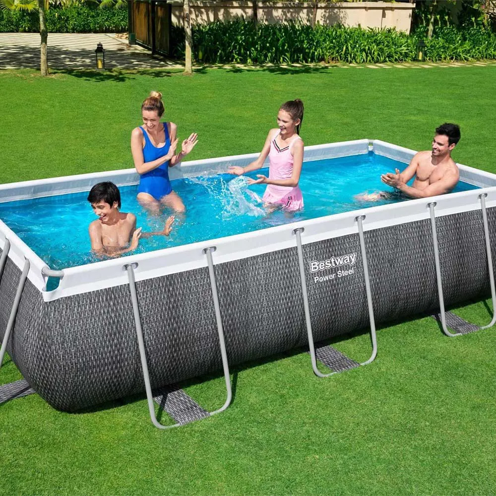 Bestway 56721 Power Steel 404x201x100cm Rektangulär Rörpool unisex, Grey / blue, 6478L