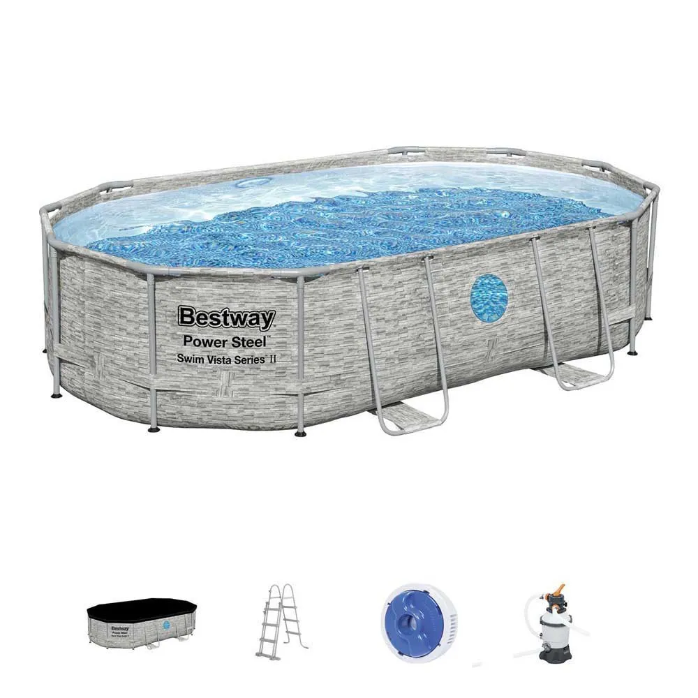 Bestway 56946 Power Steel Swim Vista 488x305x107cm Oval Rörpool unisex, Grey / blue, 10949L Bestway 56946 Power Steel Swim Vista 488x305x107cm Oval Rörpool unisex, Grey / blue, 10949L