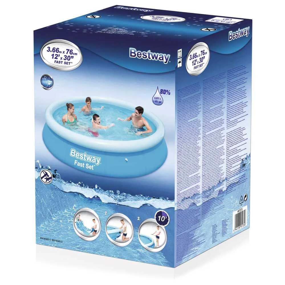 Bestway 57273 Fast Set Ø366x76cm Rund Uppblåsbar Pool unisex, Blue, 5377L