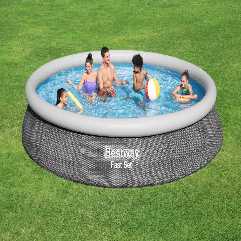 Bestway 57313 Fast Set Rattan Ø457x84cm Rund Uppblåsbar Pool unisex, Blue, 9677L