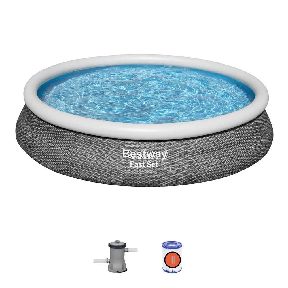 Bestway 57313 Fast Set Rattan Ø457x84cm Rund Uppblåsbar Pool unisex, Blue, 9677L