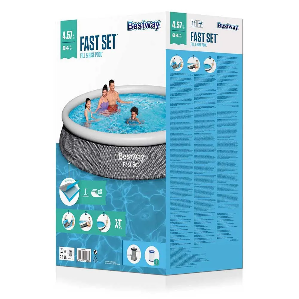 Bestway 57313 Fast Set Rattan Ø457x84cm Rund Uppblåsbar Pool unisex, Blue, 9677L