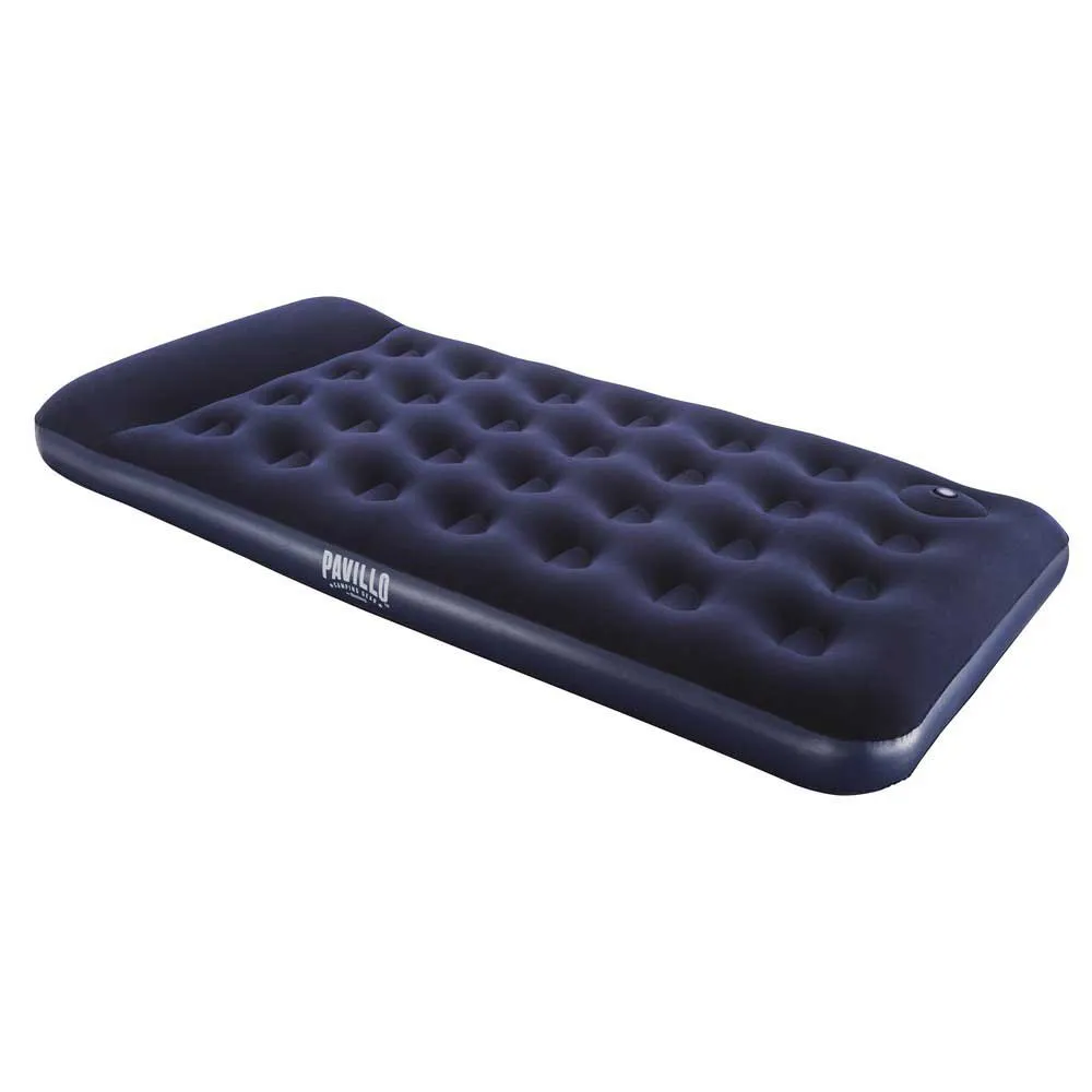 Bestway 67224 Twin Easy Inflate Flocked 188x99x28 Cm Enkel Luftmadrass Med Inbyggd Pump, Navy, 188 x 99 x 28cm