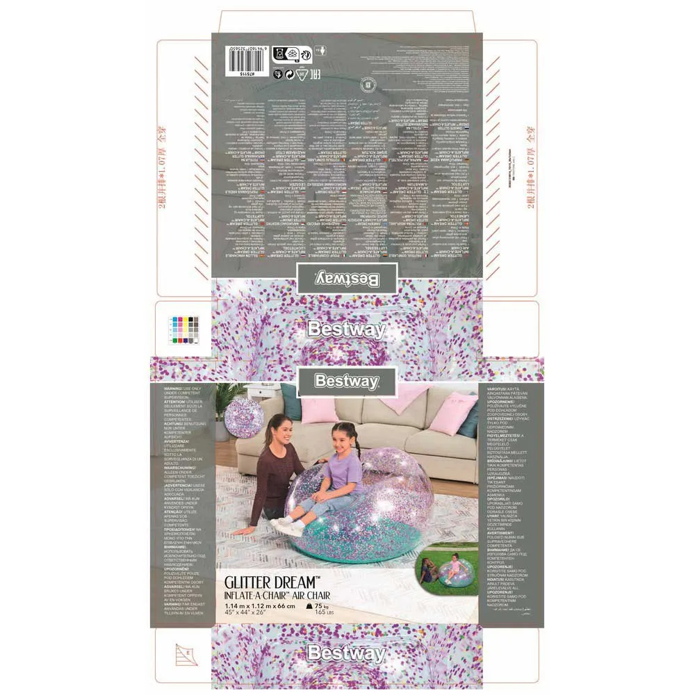 Bestway 75115 Glitter Dream 114x112x66 Cm Junior Luftstol unisex, Multicolour, 114 x 112 x 66cm