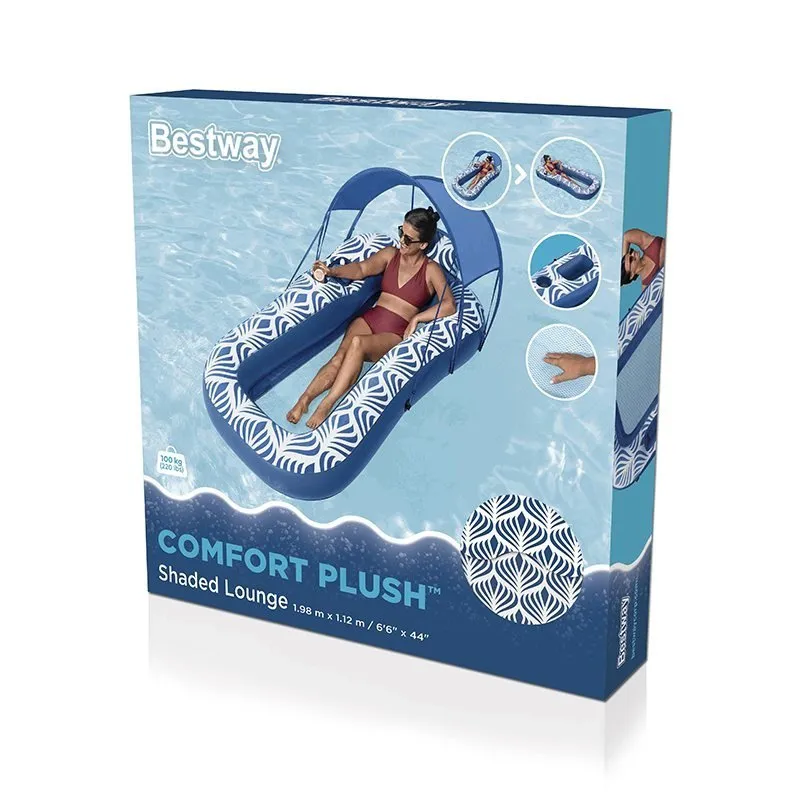 Bestway Bekväm Plysch Luftmadrass Med Parasoll unisex, Navy / white, 198 x 112cm