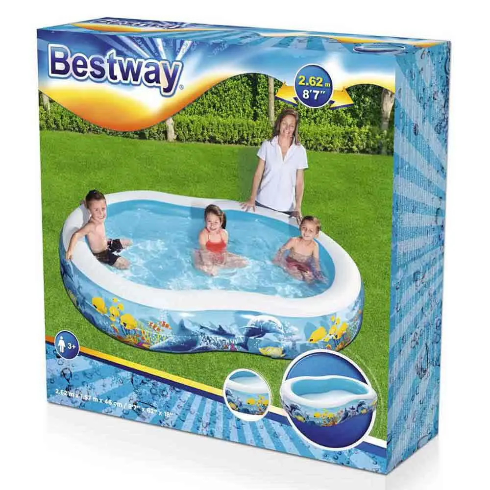 Bestway Family 262x157x46 Cm Oval Uppblåsbar Pool unisex, Blue / white, 544L
