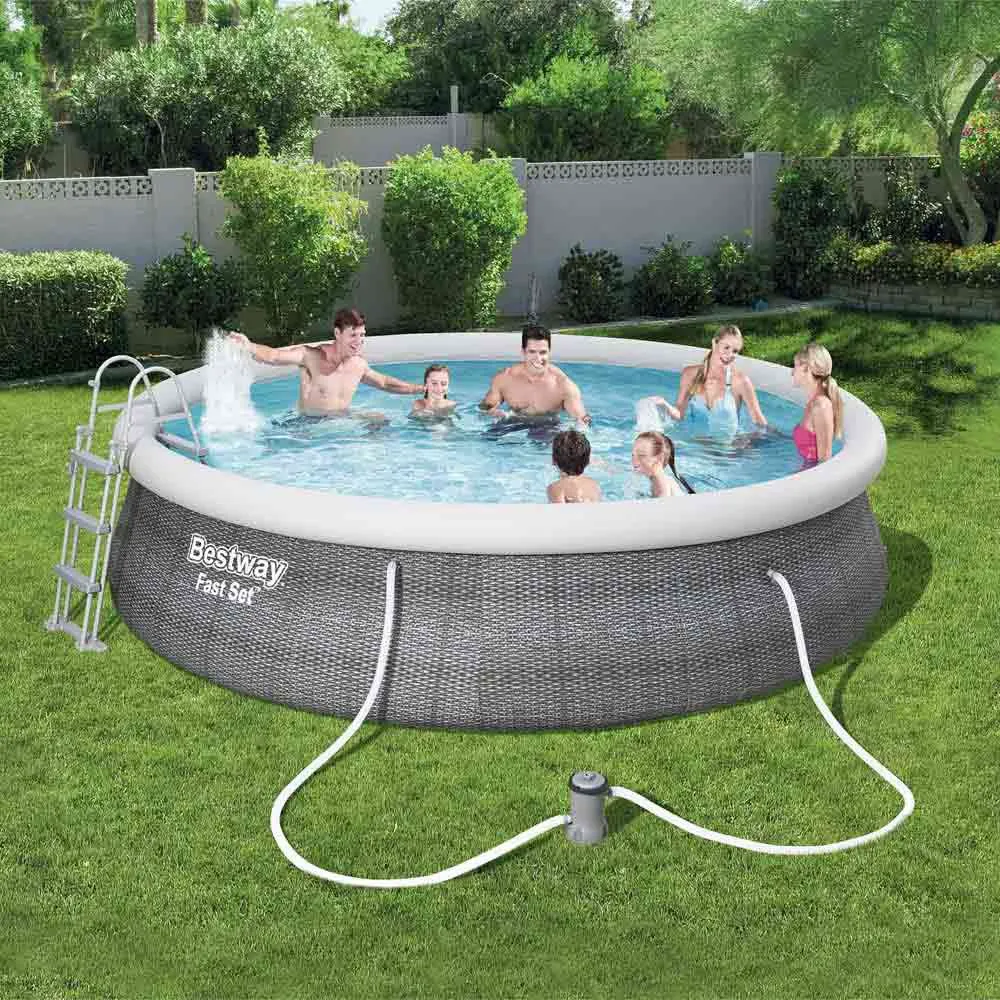 Bestway Fast Set Rattan 457x107 Cm Rund Uppblåsbar Pool unisex, Grey, 12362L