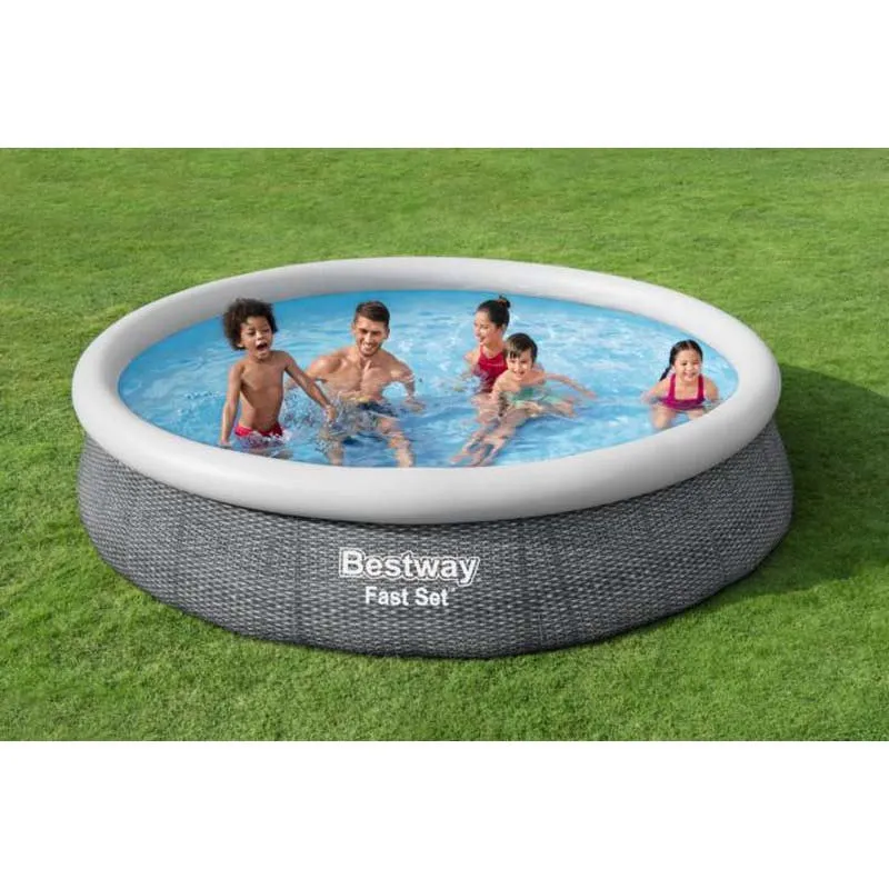 Bestway Fast Set Rattan Ø 366x76 Cm Rund Uppblåsbar Pool unisex, Grey / blue, 5377L